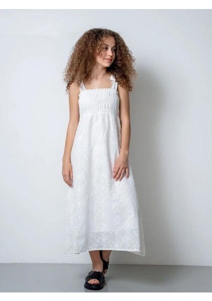 Kız Çocuk Askılı Bağlamalı Brode Elbise modelleri