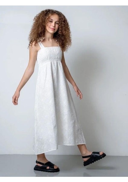 Kız Çocuk Askılı Bağlamalı Brode Elbise indirimleri