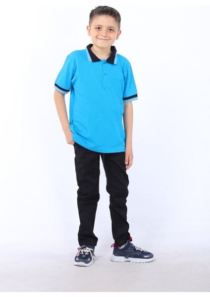 Lacivert Unisex Okul Pantolonu Beli Lastikli Likralı Slim Fit Comfort Canvas Kaşkorse Çocuk Pantolon