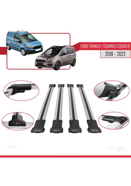 Ford Transit/tourneo Courier Post-Facelift 2018-2022 Arası ile Uyumlu Fly Model Ara Atkı Tavan Barı Gri 4 Adet fırsatları