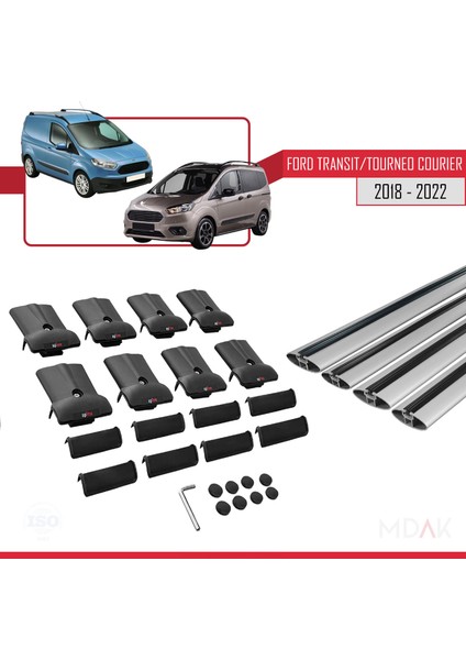 Ford Transit/tourneo Courier Post-Facelift 2018-2022 Arası ile Uyumlu Fly Model Ara Atkı Tavan Barı Gri 4 Adet indirimleri
