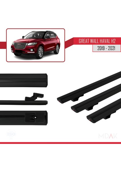 Great Wall Haval H2 2019-2021 Arası ile Uyumlu Basıc Model Ara Atkı Tavan Barı Siyah 3 Adet modelleri