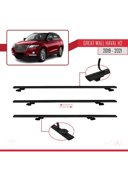 Great Wall Haval H2 2019-2021 Arası ile Uyumlu Basıc Model Ara Atkı Tavan Barı Siyah 3 Adet indirimleri