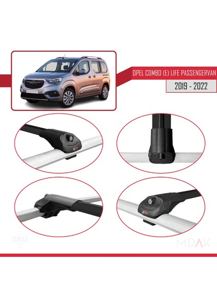 Opel Combo E Life 2019-2022 Arası ile Uyumlu Ace-1 Ara Atkı Tavan Barı Siyah 2 Adet