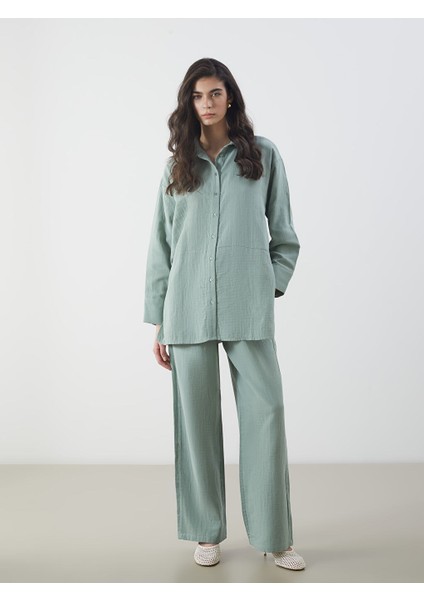 Yeni Sezon Beli Lastikli Genis Paca Muslin Kadin Pantolon - S5M279Z8