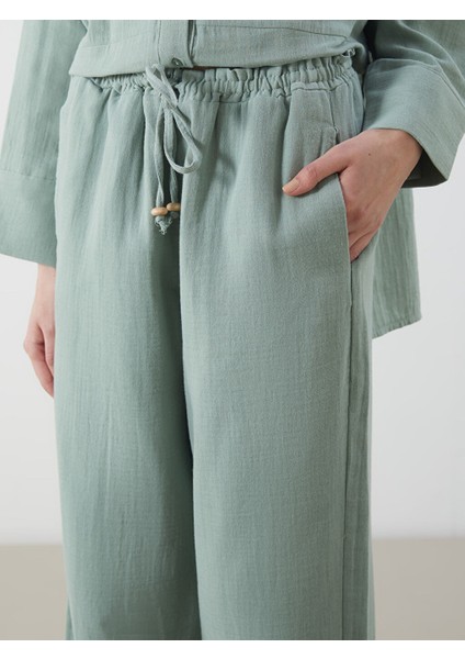 Yeni Sezon Beli Lastikli Genis Paca Muslin Kadin Pantolon - S5M279Z8 modelleri