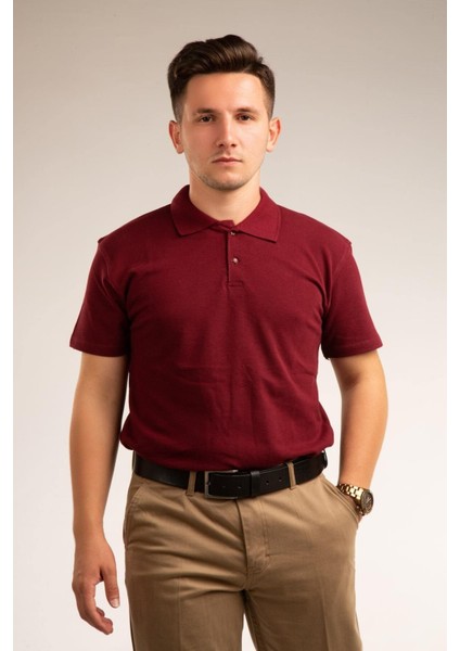 Bordo Kısa Kollu Genç Boy Lise Okul Lakos Polo Yaka T-Shirt