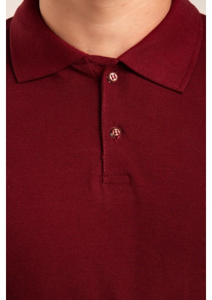 Bordo Kısa Kollu Genç Boy Lise Okul Lakos Polo Yaka T-Shirt