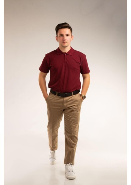 Bordo Kısa Kollu Genç Boy Lise Okul Lakos Polo Yaka T-Shirt