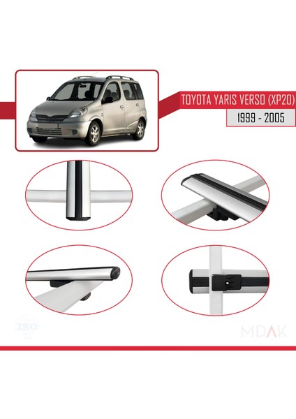 Toyota Yaris Verso (XP20) 1999-2005 Arası ile Uyumlu Basıc Model Ara Atkı Tavan Barı Gri 3 Adet