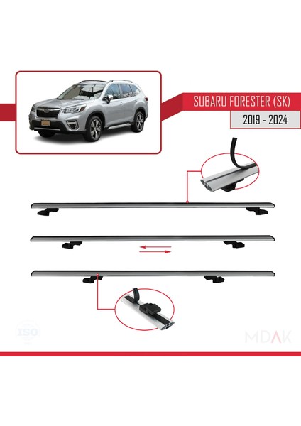 Subaru Forester 5 (Sk) 2019-2024 Arası ile Uyumlu Basıc Model Ara Atkı Tavan Barı Gri 3 Adet indirimleri