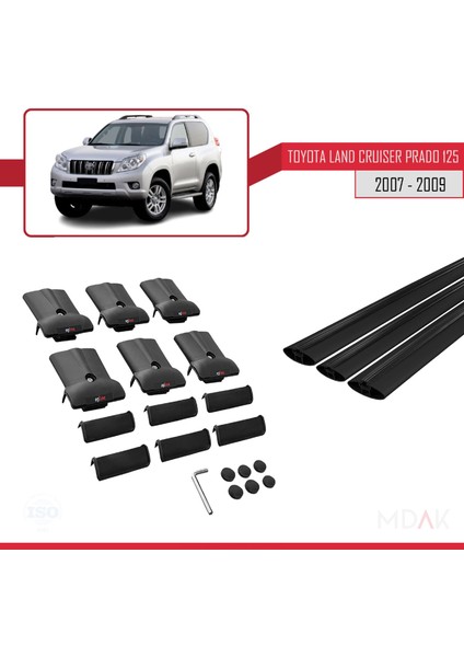 Toyota Land Cruiser Prado (J125) 2007-2009 Arası ile Uyumlu Fly Model Ara Atkı Tavan Barı Siyah 2 Adet indirimleri