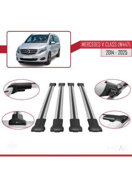 Mercedes V Class 3 (W447) 2014 ve Sonrası ile Uyumlu Fly Model Ara Atkı Tavan Barı Gri 4 Adet fırsatları