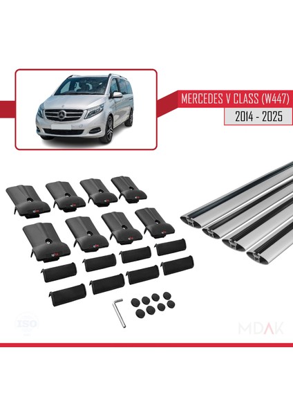 Mercedes V Class 3 (W447) 2014 ve Sonrası ile Uyumlu Fly Model Ara Atkı Tavan Barı Gri 4 Adet indirimleri