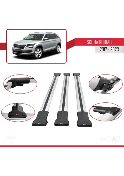 Skoda Kodiaq 2017-2023 Arası ile Uyumlu Fly Model Ara Atkı Tavan Barı Gri 3 Adet fırsatları