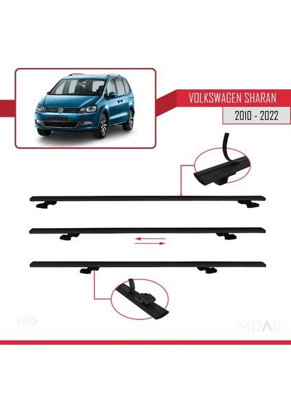 Volkswagen Sharan 2 (7n) 2010-2022 Arası ile Uyumlu Basıc Model Ara Atkı Tavan Barı Siyah 3 Adet indirimleri
