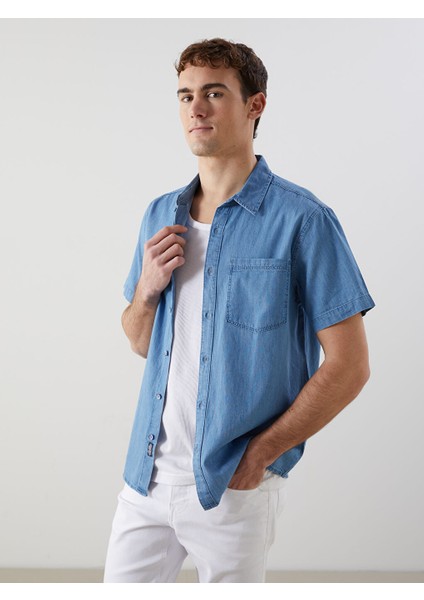 Yeni Sezon Regular Fit Kisa Kollu Erkek Jean Gomlek - S5KA59Z8