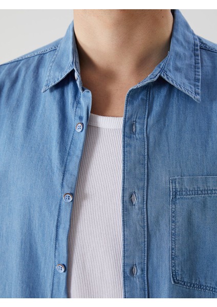 Yeni Sezon Regular Fit Kisa Kollu Erkek Jean Gomlek - S5KA59Z8