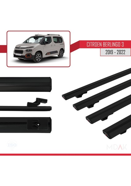 Citroen Berlingo 3 (K9) 2019-2022 Arası ile Uyumlu Basıc Model Ara Atkı Tavan Barı Siyah 4 Adet modelleri