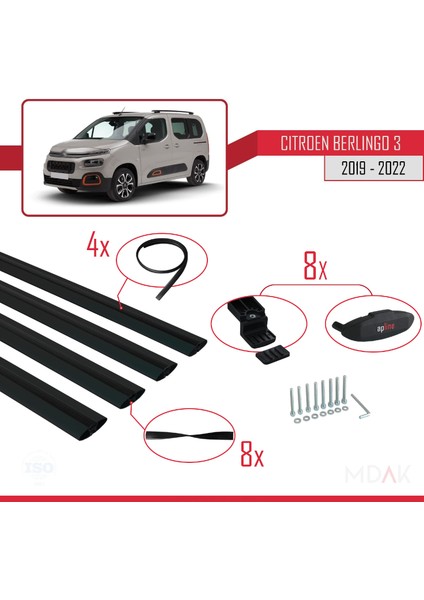 Citroen Berlingo 3 (K9) 2019-2022 Arası ile Uyumlu Basıc Model Ara Atkı Tavan Barı Siyah 4 Adet indirimleri