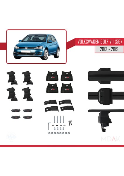 Volkswagen Golf 7 (5g) 2013-2019 Arası ile Uyumlu Ace-4 Ara Atkı Tavan Barı Siyah 2 Adet indirimleri