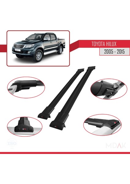 Toyota Hilux 7 (AN30) 2005-2015 Arası ile Uyumlu Fly Model Ara Atkı Tavan Barı Siyah 2 Adet modelleri