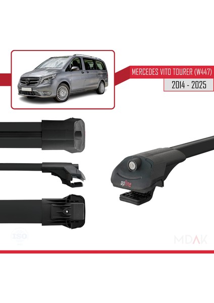 Mercedes Vito Tourer (W447) 2014 ve Sonrası ile Uyumlu Ace-1 Ara Atkı Tavan Barı Siyah 2 Adet modelleri