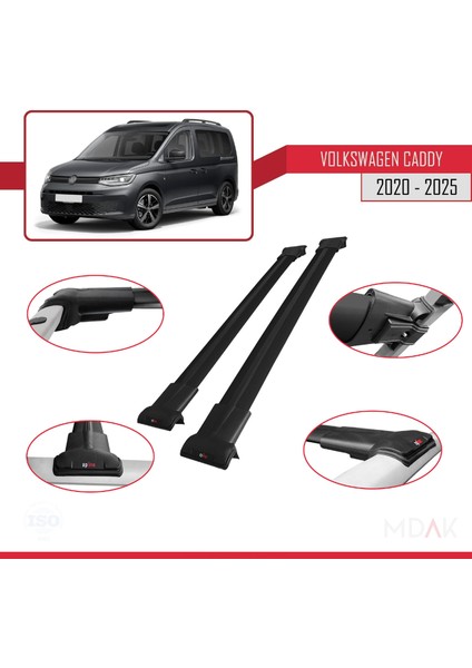 Volkswagen Caddy 4 (Sb) 2020 ve Sonrası ile Uyumlu Fly Model Ara Atkı Tavan Barı Siyah 2 Adet modelleri