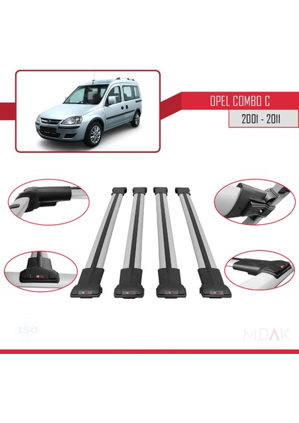 Opel Combo C 2001-2011 Arası ile Uyumlu Fly Model Ara Atkı Tavan Barı Gri 4 Adet fırsatları