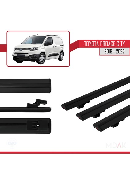 Toyota Proace City 2019-2022 Arası ile Uyumlu Basıc Model Ara Atkı Tavan Barı Siyah 3 Adet modelleri