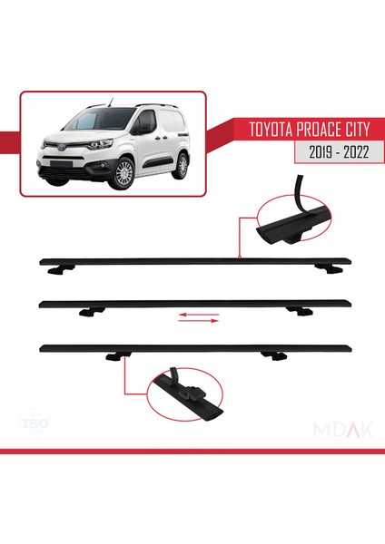 Toyota Proace City 2019-2022 Arası ile Uyumlu Basıc Model Ara Atkı Tavan Barı Siyah 3 Adet indirimleri
