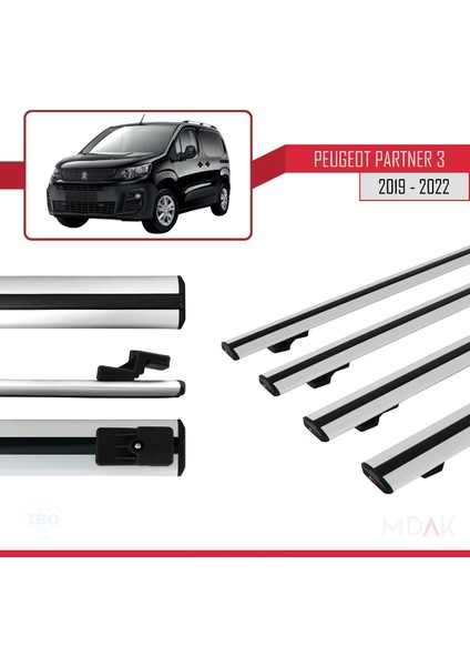 Peugeot Partner 3 2019-2022 Arası ile Uyumlu Basıc Model Ara Atkı Tavan Barı Gri 4 Adet modelleri