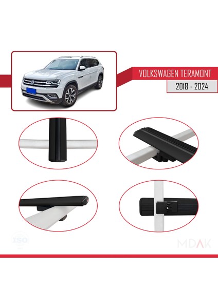 Volkswagen Teramont (Ca1) 2018-2024 Arası ile Uyumlu Basıc Model Ara Atkı Tavan Barı Siyah 2 Adet fırsatları