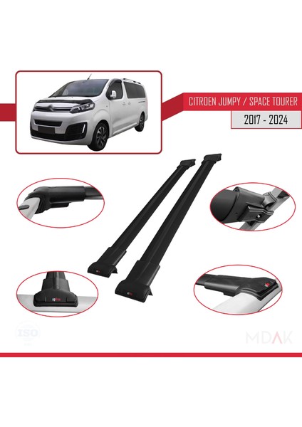 Citroen Jumpy 3 (K0) Space Tourer 2017 ve Sonrası ile Uyumlu Fly Model Ara Atkı Tavan Barı Siyah 2 Adet modelleri