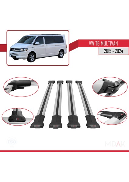 Volkswagen T6 Multivan 2015-2024 Arası ile Uyumlu Fly Model Ara Atkı Tavan Barı Gri 4 Adet fırsatları