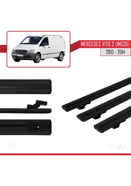 Mercedes Vito 2 (W639) Post-Facelift 2010-2014 Arası ile Uyumlu Basıc Model Ara Atkı Tavan Barı Siyah 3 Adet modelleri
