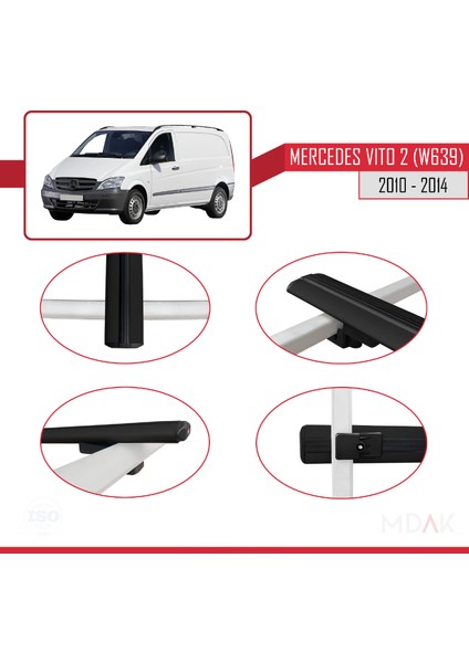 Mercedes Vito 2 (W639) Post-Facelift 2010-2014 Arası ile Uyumlu Basıc Model Ara Atkı Tavan Barı Siyah 3 Adet fırsatları