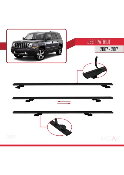 Jeep Patriot 2007-2017 Arası ile Uyumlu Basıc Model Ara Atkı Tavan Barı Siyah 3 Adet indirimleri