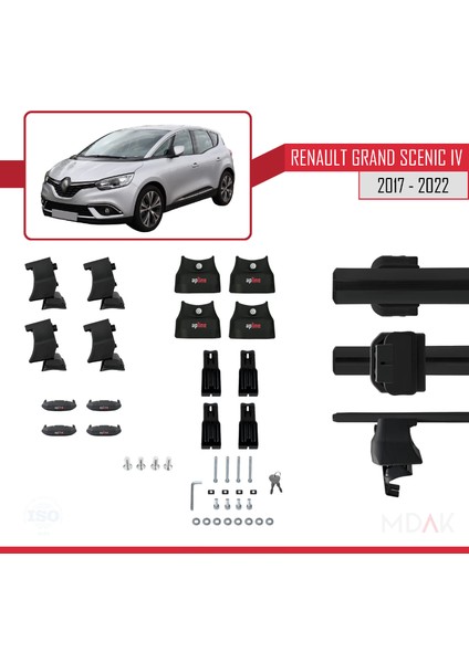 Renault Grand Scenic 4 2017-2022 Arası ile Uyumlu Ace-4 Ara Atkı Tavan Barı Siyah 2 Adet indirimleri