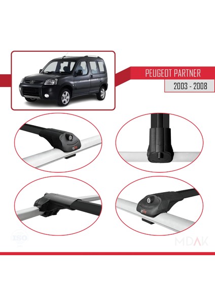 Peugeot Partner Post-Facelift 2003-2008 Arası ile Uyumlu Ace-1 Ara Atkı Tavan Barı Siyah 3 Adet fırsatları