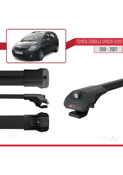 Toyota Corolla Spacio 2 (E120) 2001-2007 Arası ile Uyumlu Ace-1 Ara Atkı Tavan Barı Siyah 2 Adet modelleri
