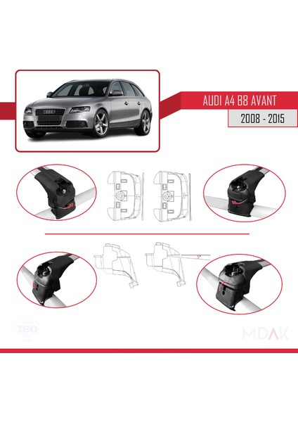 A4 (B8) Avant 2008-2015 Arası ile Uyumlu Ace-2 Ara Atkı Tavan Barı Gri 2 Adet fırsatları