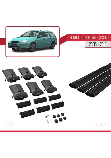 Ford Focus 2 (C307) Sw 2005-2010 Arası ile Uyumlu Fly Model Ara Atkı Tavan Barı Siyah 3 Adet indirimleri