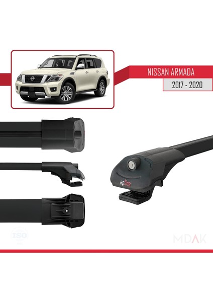 Nissan Armada 2 (Y62) 2017-2020 Arası ile Uyumlu Ace-1 Ara Atkı Tavan Barı Siyah 2 Adet modelleri