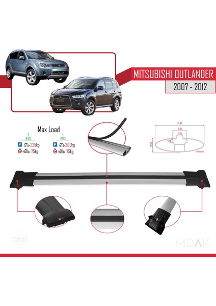 Mitsubishi Outlander 2 2007-2012 Arası ile Uyumlu Fly Model Ara Atkı Tavan Barı Gri 2 Adet modelleri