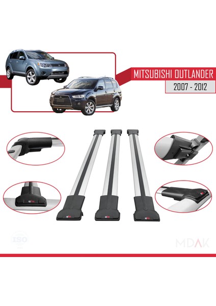 Mitsubishi Outlander 2 2007-2012 Arası ile Uyumlu Fly Model Ara Atkı Tavan Barı Gri 2 Adet fırsatları