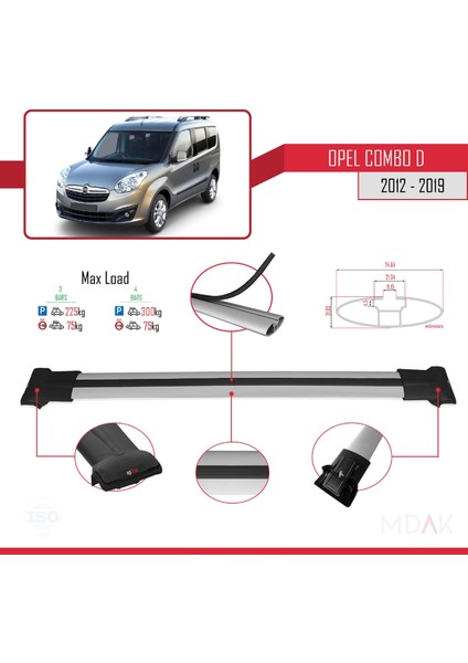 Opel Combo D 2012-2018 Arası ile Uyumlu Fly Model Ara Atkı Tavan Barı Gri 3 Adet modelleri