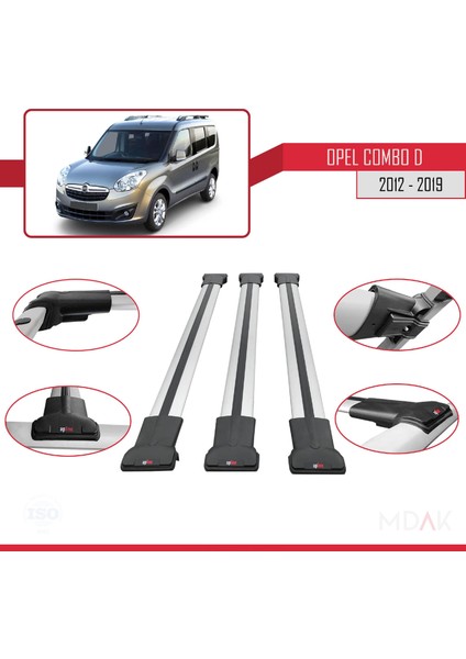 Opel Combo D 2012-2018 Arası ile Uyumlu Fly Model Ara Atkı Tavan Barı Gri 3 Adet fırsatları