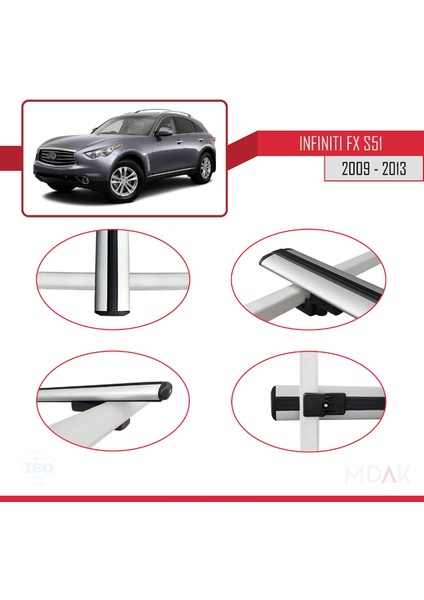 Infiniti Fx 2 (S51) 2009-2013 Arası ile Uyumlu Basıc Model Ara Atkı Tavan Barı Gri 2 Adet fırsatları