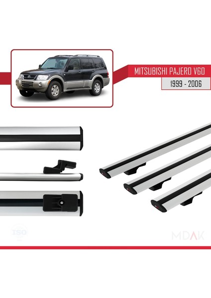 Mitsubishi Pajero (V60) 5 Kapı 1999-2006 Arası ile Uyumlu Basıc Model Ara Atkı Tavan Barı Gri 3 Adet modelleri